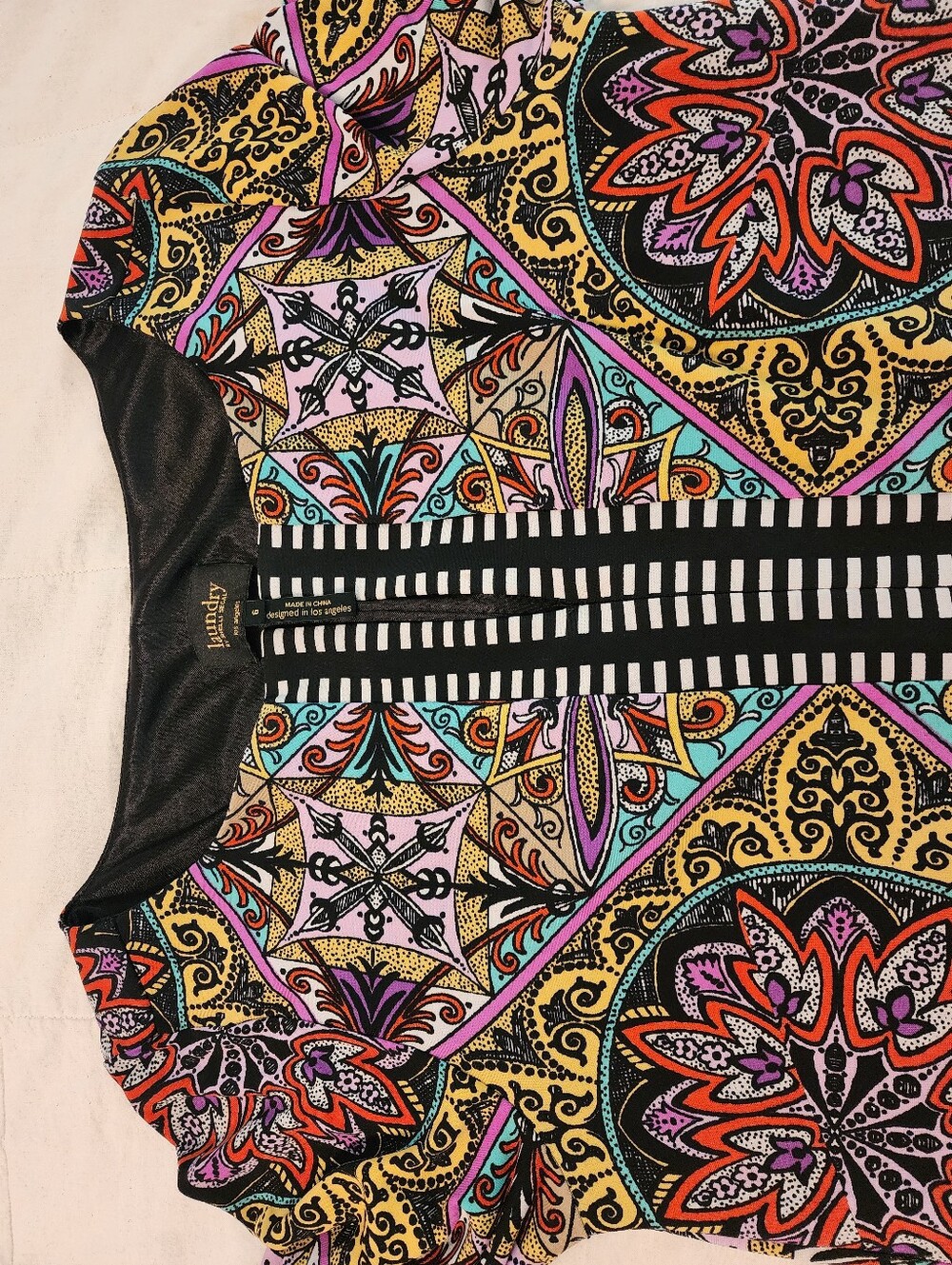 Laundry By Shelli Segal Black-Trim Multicolor Medallion Print Dress Sz 6 Bold - Picture 11 of 13